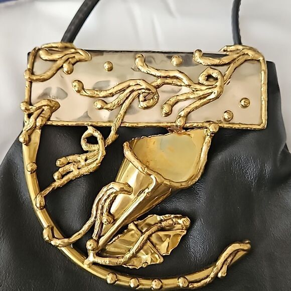 Copa Collection's vintage one of a kind crossbody black and brass handbag. - Picture 2 of 12